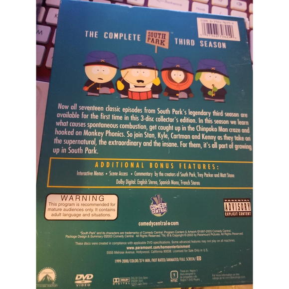 South Park - The Complete Third Season (DVD, 2003, 3-Disc Set) Cartman Kenny - Picture 2 of 2